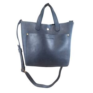 Portland Leather Goods Mini Crossbody w Handle Tote Bag Blue Leather  Handmade